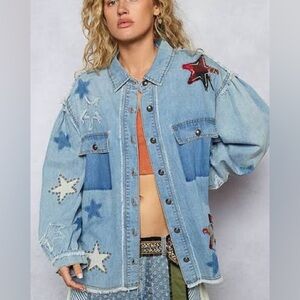 POL Star Stud Denim Shacket - Small NWOT